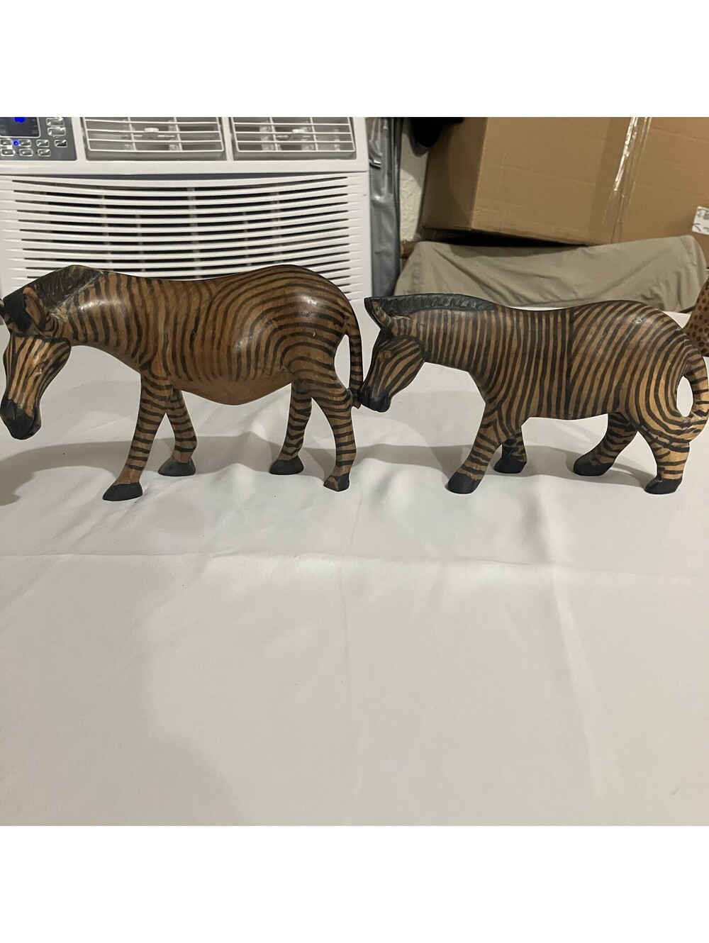 VTG Set Of 2 Hand Carved Wooden Zebra Safari Figurine Statues African Folk Art